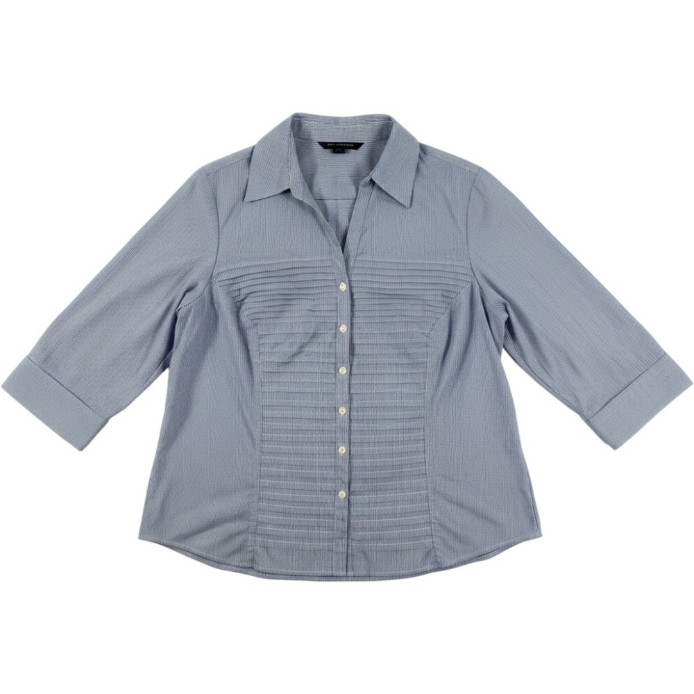 Zac & Rachel Button Down Women 2X Blue Pinstripe NEW Pleated Bib 3/4 Sleeve